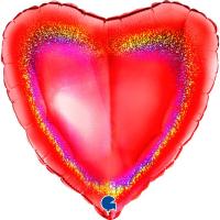 Folienballon Glitter Holographic Herz, rot