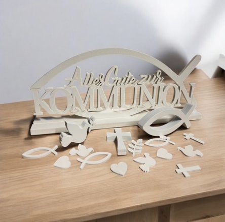 Kommunion - Holzschild, weiß und Streudeko