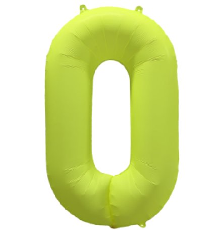 NEON GELB Ballon Zahl 0, Maße: 86 cm