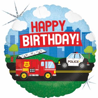 Ballon Happy Birthday Feuerwehr / Polizei